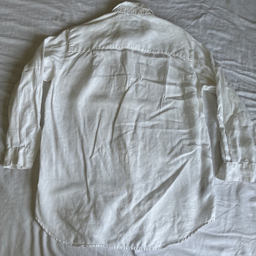 VTG Liz Claiborne Lizsport White 100% Linen Button Up Long‎ Sleeve Blouse Size S - Picture 11 of 13